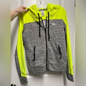 Victoria Secrets PINK Gray and Neon Yellow Zip-Up Jacket